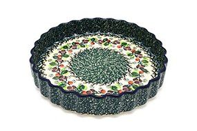 Polish Pottery Baker - Fluted Quiche - Large (9&quot;) - Burgundy Berry Green