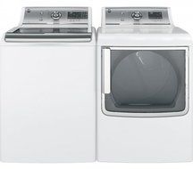 GE White Top Load Laundry Pair with GTW860SSJWS 28" Top Load Washer and GTD86GSSJWS 28" Gas Dryer N2