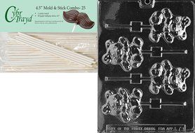 Cybrtrayd 45St25-A079 Teddy Bear Lolly Animal Chocolate Candy Mold with 25 4.5-Inch Lollipop Sticks