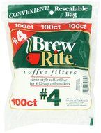 Brew Rite #4 Cone Coffee Filters, White Paper, 100-Count Bags (Pack of 8) N3