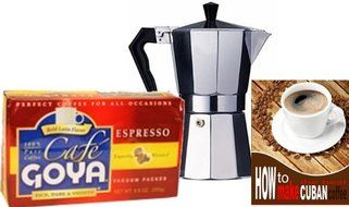 Goya Espresso Coffee 8.8 oz and 3 Cup Coffee Maker Combo.