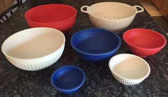 Bamboo 7-Piece Collander and Bowl Set (Green &amp; Orange) N3