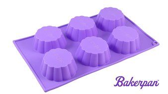 Bakerpan Silicone Muffin Pan, Cupcake Tray, Baking Pan, Flower Shape Mold, 6 Cups N2