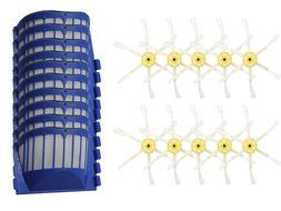 SHP-ZONE 10 x Aero Vac Filter &amp; 10 x Side Brush 6-Armed for iRobot Roomba 500 600 Series 536 550 551 552 564 620...