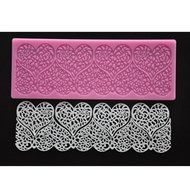 FOUR-C Embossed Silicone Mat Heart Lace Mould Fondant Cake Decor Pad Color Pink