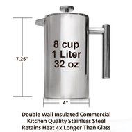 Business Class Brew French Press - Stainless Steel Press Pot Coffee Maker with Polished Exterior Finish and Insulated... N2