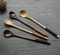 AUCH 4Pcs Handmade Natural Wood Kusunoki Lines Wooden Coffee Tea Mixing Spoon/Stirrers/Dippers, 20*2.9cm N2
