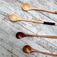 AUCH 4Pcs Handmade Natural Wood Kusunoki Lines Wooden Coffee Tea Mixing Spoon/Stirrers/Dippers, 20*2.9cm N3