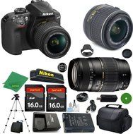 Nikon D3400 International Version - No Warranty, 18-55mm f/3.5-5.6 DX VR, Tamron 70-300mm DI LD Zoom, 2pcs 16GB...