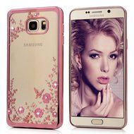 Note 5 Case,Samsung Galaxy Note 5 Case - Badalink Clear Soft TPU Case with Bling Shiny Diamonds Elegant Pink Flowers... N18