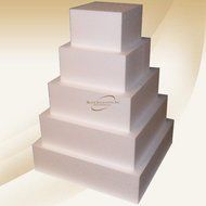 Square 4&quot; Cake Dummies - Set Of 5, Each 4&quot; High By 6&quot;, 8&quot;, 10&quot;, 12&quot;, 14&quot; Square