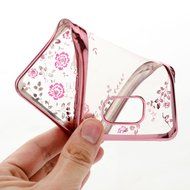 Note 5 Case,Samsung Galaxy Note 5 Case - Badalink Clear Soft TPU Case with Bling Shiny Diamonds Elegant Pink Flowers... N21