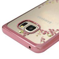 Note 5 Case,Samsung Galaxy Note 5 Case - Badalink Clear Soft TPU Case with Bling Shiny Diamonds Elegant Pink Flowers... N24