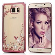 Note 5 Case,Samsung Galaxy Note 5 Case - Badalink Clear Soft TPU Case with Bling Shiny Diamonds Elegant Pink Flowers... N25