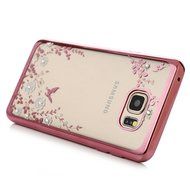 Note 5 Case,Samsung Galaxy Note 5 Case - Badalink Clear Soft TPU Case with Bling Shiny Diamonds Elegant Pink Flowers... N26