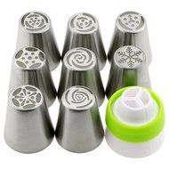 Fixget 8 Pcs Cake Tips with Bonus 10 Pcs Disposable Pastry Bags &amp; 1 Coupler, DIY Pastry Icing Cake Decorating...