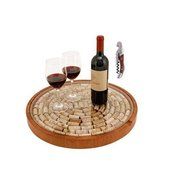 TRUE Fabrications Lazy Susan Cork Storage with Wooden Double Hinged Corkscrew