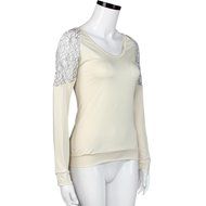 Women's Blouse,Laimeng Cotton Blend V Neck Long Sleeve V Neck Lace Blouse Tops (M, Beige) N10