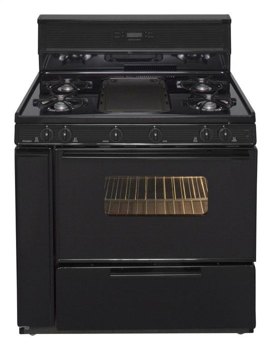 Premier SLK849B 36 Freestanding Gas Range, 4 Open Burners, Built-in Griddle, 3.9 cuft Manual Clean