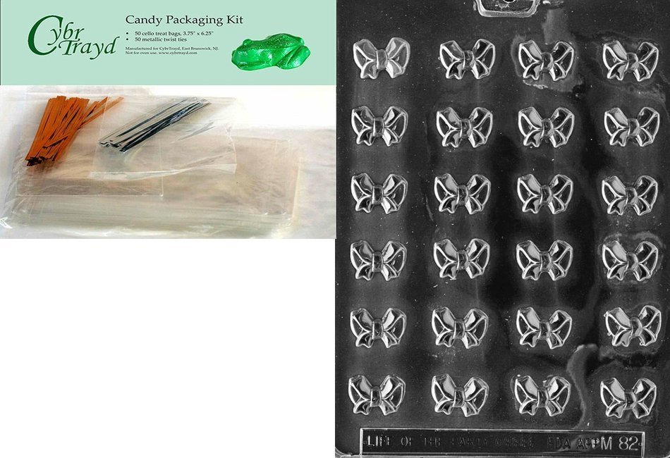 Cybrtrayd M082 Bite Size Bows Chocolate Candy Mold with Exclusive Cybrtrayd Copyrighted Chocolate Molding Instructions
