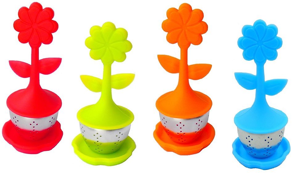 Llamamia Silicone Tea Infuser Tea Filter, Set of 4 Tea Strainers - Includes Silicone Flower Handles with Stainless...