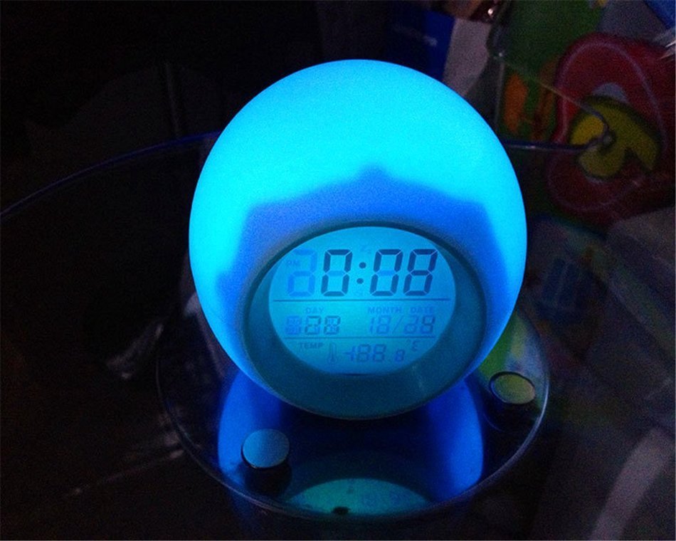 Surborder Shop Cube Colorful Glowing 7 Led Colors Changing Digital Alarm Clock with Time & Date Week & Temperature...