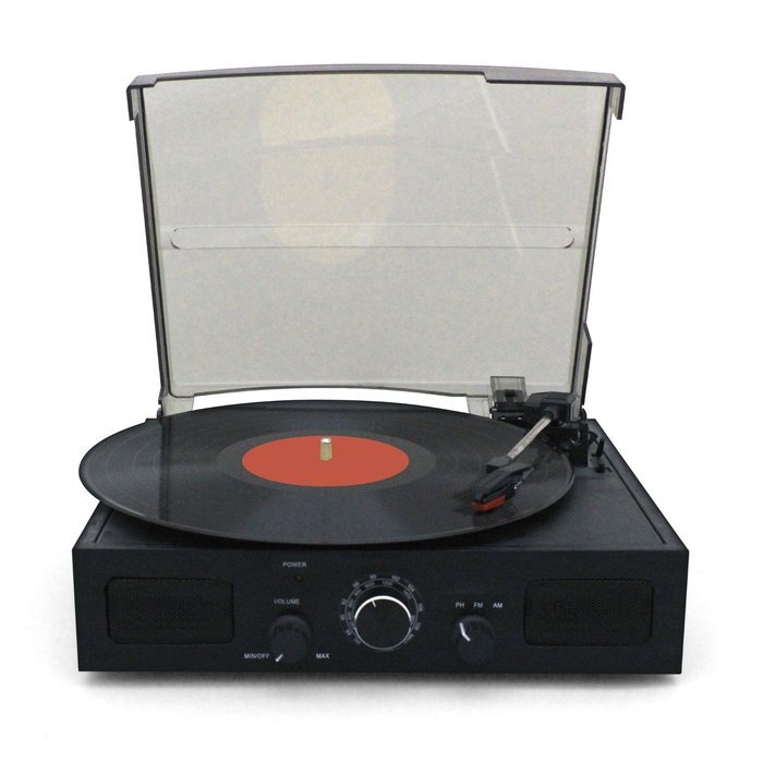 Tyler Belt-Drive 3-Speed Stereo Turntable with Built in Speakers, Speed Adjustment, FM Radio, and RCA Output,... N3