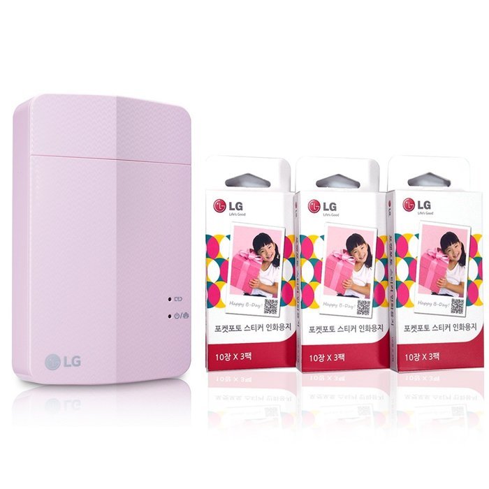 [Printer+Paper SET] New LG Pocket Photo Printer 3 PD251 [Pink] (Follow-up model of PD241T PD239) + LG Zink Sticker... N2