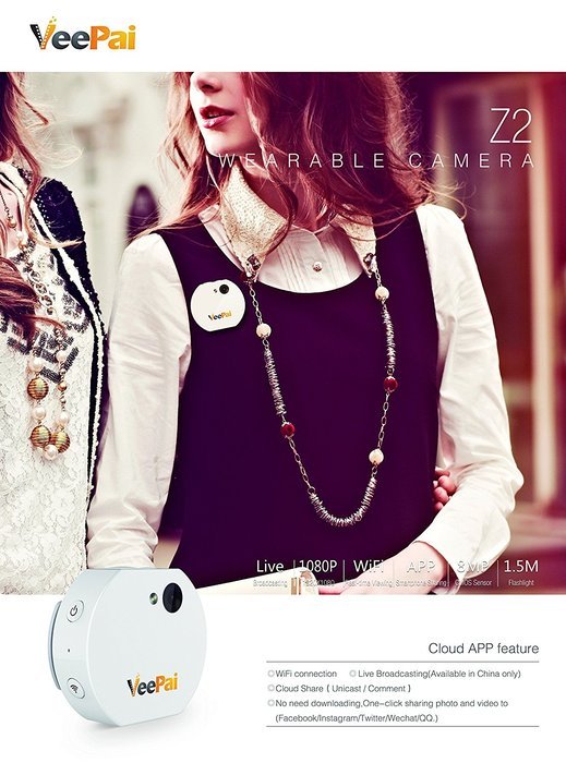 VeePai Z2 Mini HD Wearable Camera (White)