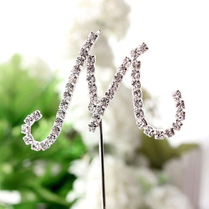 26 English Letters Monogram Decor Crystal Rhinestone Cake Topper Decoration for Birthday Party Wedding - Silver... N20