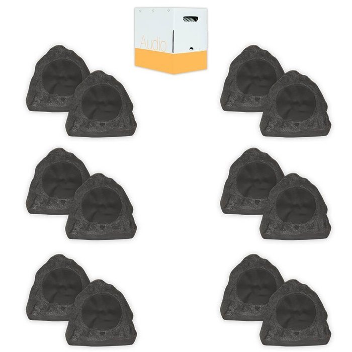 Theater Solutions 12R6L Outdoor Waterproof 6.5" Lava Rock Speakers 12 Piece Set 4800 Watts with Wire 12R6LW