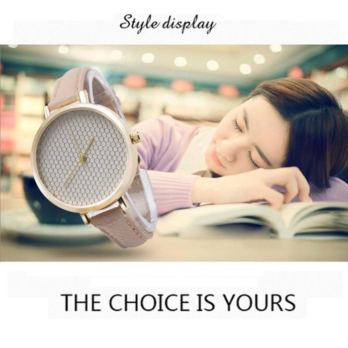 XILALU Women watch, Leather printing Analog Quartz concise Fashion Ladies table Wrist Watch (Beige)