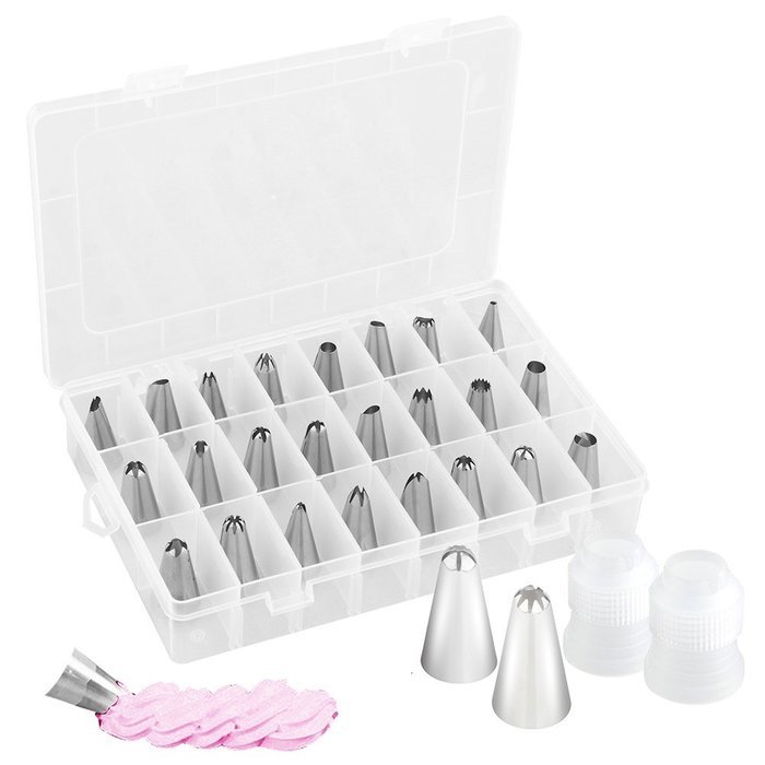GDEALER Cake Decorating Tips Sets Professional 26-Pack Icing Tip Set Tools Kits Stainless Steel, with 2 Reusable...