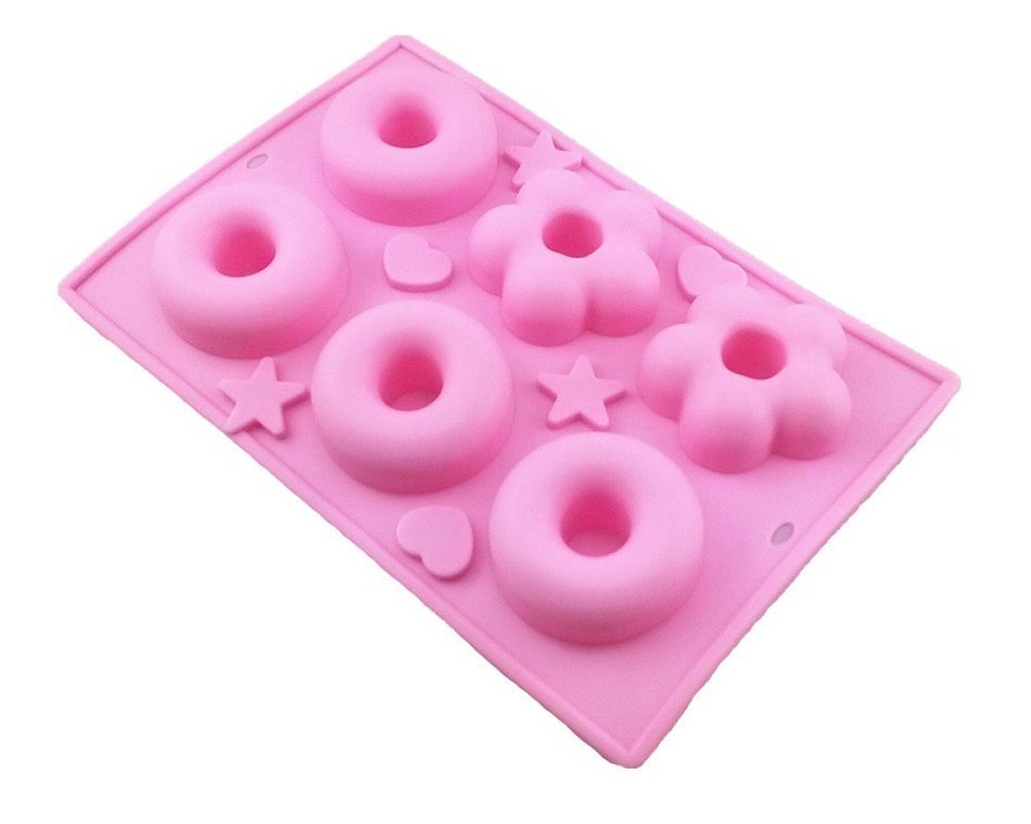 yueton 6 Cavity Silicone Donut Pan Tray with Heart and Star Mold, Doughnut Maker, DIY Baking Tool Biscuit Cookie... N4
