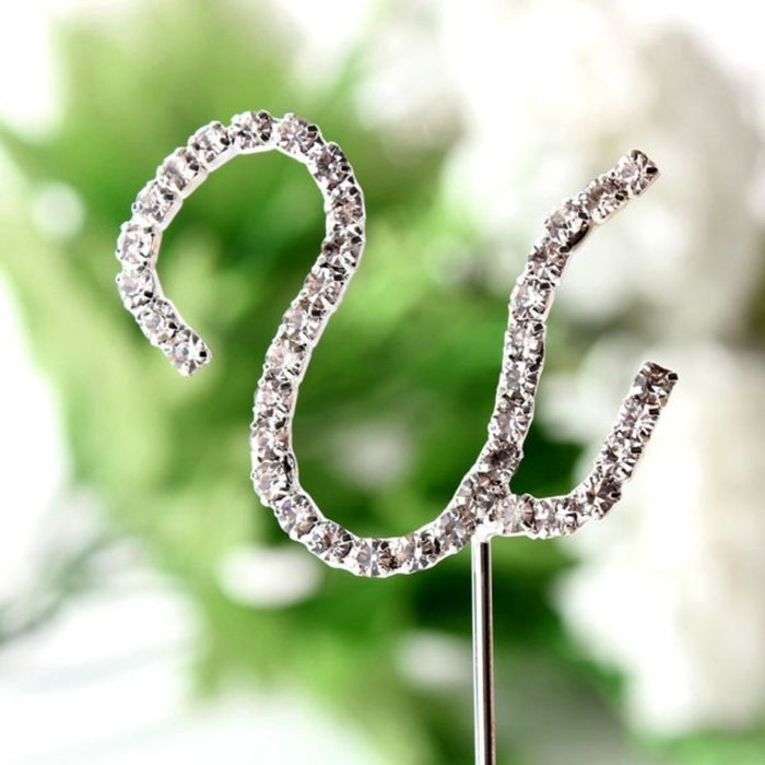 26 English Letters Monogram Decor Crystal Rhinestone Cake Topper Decoration for Birthday Party Wedding - Silver... N24
