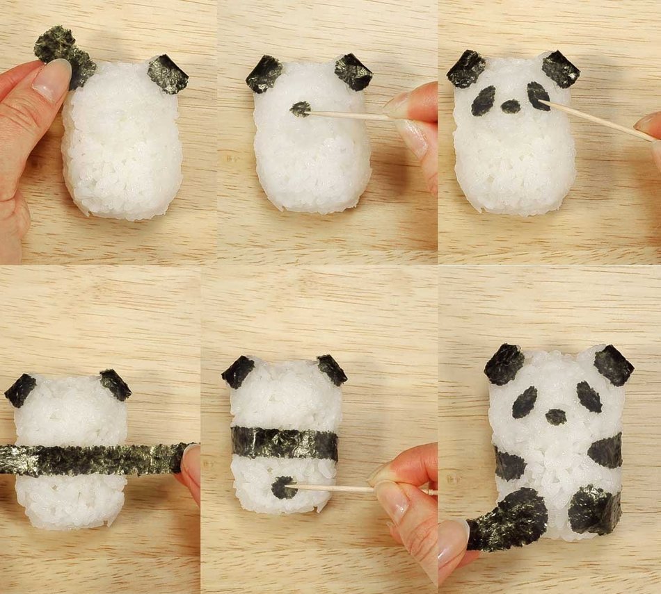 CuteZCute Fun Rice Mold Onigiri Shaper and Dry Roasted Seaweed Cutter Set, Baby Panda N3