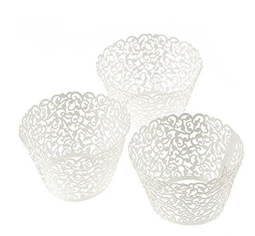 Youbedo White Cupcake Wrappers Paper Cups Little Vine Lace Little Cake Case Trays Food Decoration (100pcs)