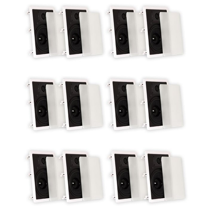 Theater Solutions 6 Pairs of New 8" In Wall Surround Sound HD Home Theater Rectangular Glass Fiber Speakers 6TSS8W