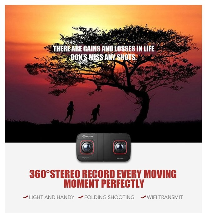 Chunnuan Professional Digital VR Camera 360 Dual-lens Larger Angle 360 panoramic UCVR EYE WIFI Full HD 1080P 4K... N6