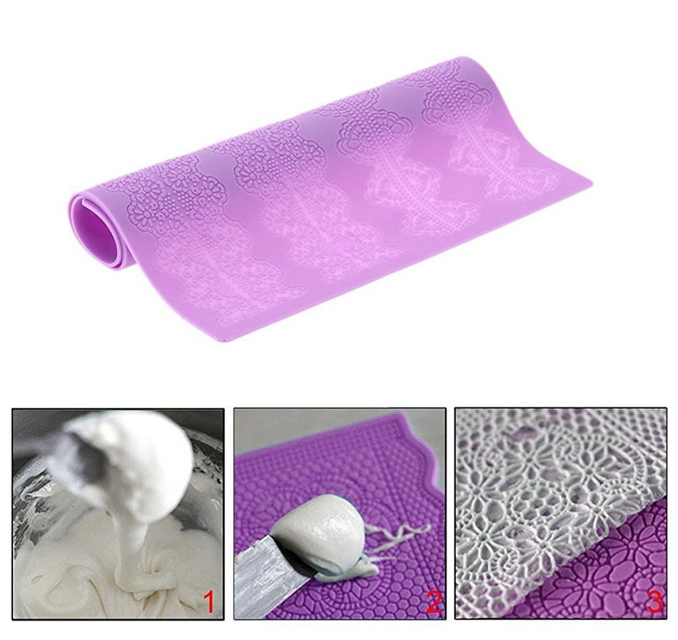 Lesirit Flower Pattern Silicone Fondant Cake Lace Embossed Mold Mat,14.96"&times;11.22" (2 mm) (A) N4