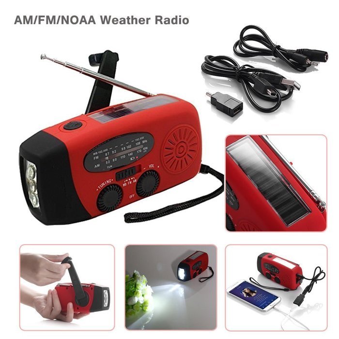 Emergency Solar Hand Crank Dynamo AM/FM/WB Weather Radio LED Flashlight Charger