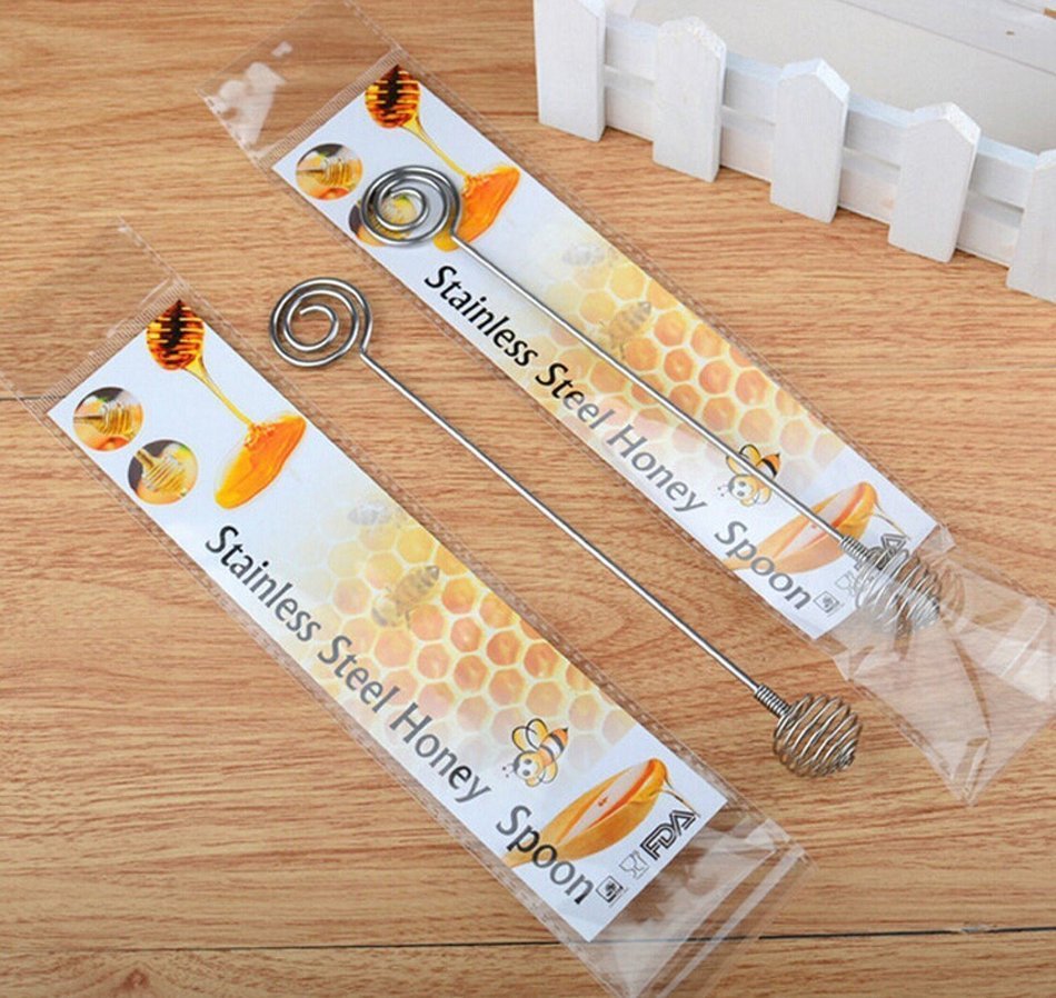 WellieSTR (8 Inch) Stainless Steel Honey Dipper Stick Server for Honey Jar Dispense Drizzle Honey (2) N2