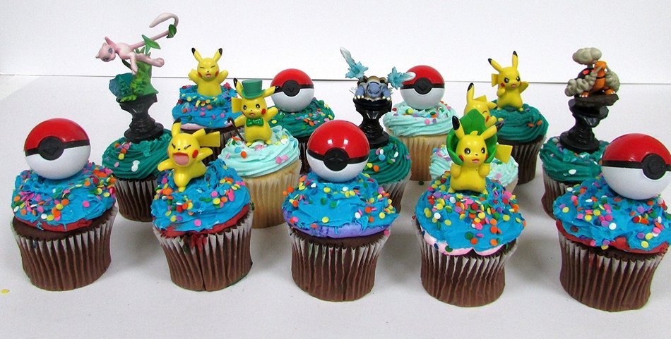 POKEMON GO 14 Piece Birthday CUPCAKE Topper Featuring Random Pokemon Figures, Poke Balls, and More N9