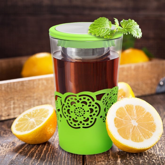 Silibake Loose Leaf Tea Infuser Brewing System Cup with Removable Stainless Steel Steeper Strainer Basket N6