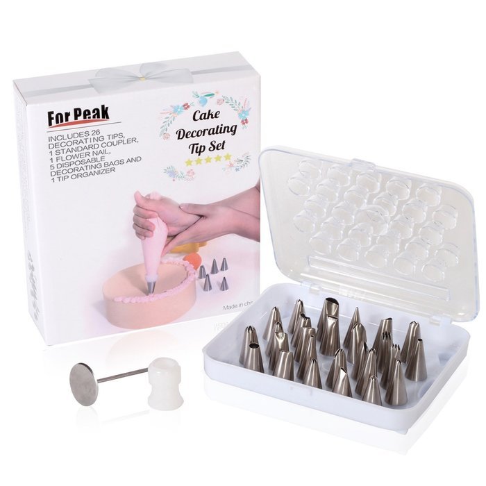 Cake Decorating Tips Set for Icing Piping Bags Reusable Coupler Flower Nail Storage Case, 28 Piece Stainless Steel...