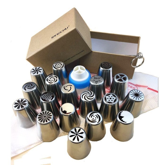 TANGCHU Russian Piping Tips 28PCS/SET Stainless Steel Large Size Icing Syringe Set Ball Nozzles DIY Coupler Nozzle... N27