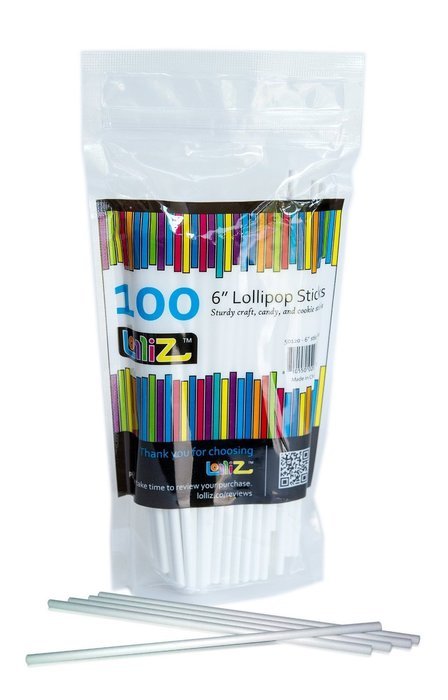 LolliZ Sturdy, Fun, Food Safe 6" Lollipop Sticks. Count of 100 comes in re-sealable bag