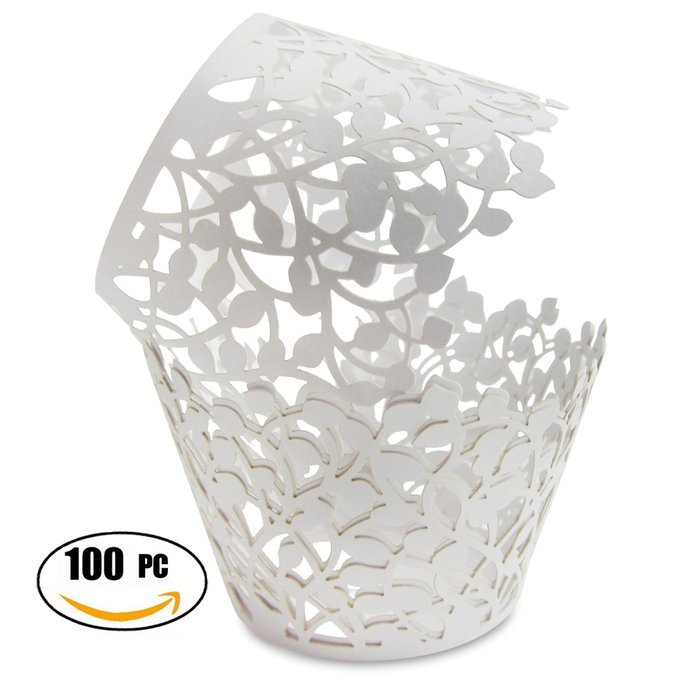 100pcs Cupcake Wrappers - White Shimmering Decorative Vine Lace Liner Wrapper by Ultimate Hostess - Versatile... N2