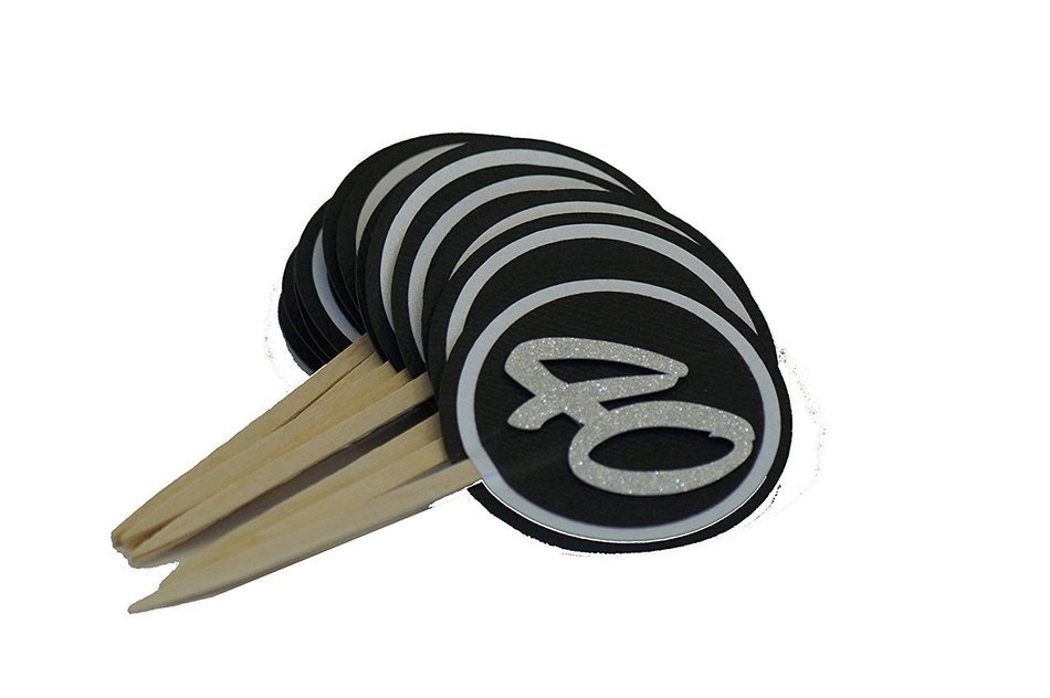 All About Details Black & White 40 Cupcake Toppers, Set of 12