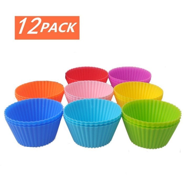 ASSIS Set of 12 Coloured Silicone Cupcake / Muffin Cases / Baking Muffin Cups Liners Molds Sets （2.8"Random color）